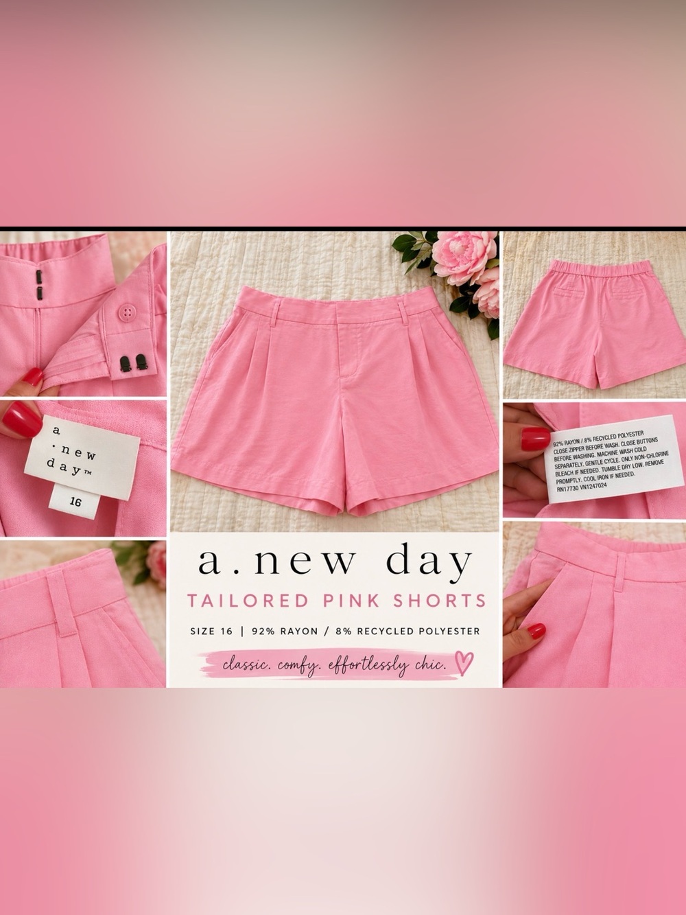 NWOT Size 16 *A New Day* Pink Tailored Pleated Shorts High Rise Rayon Blend
